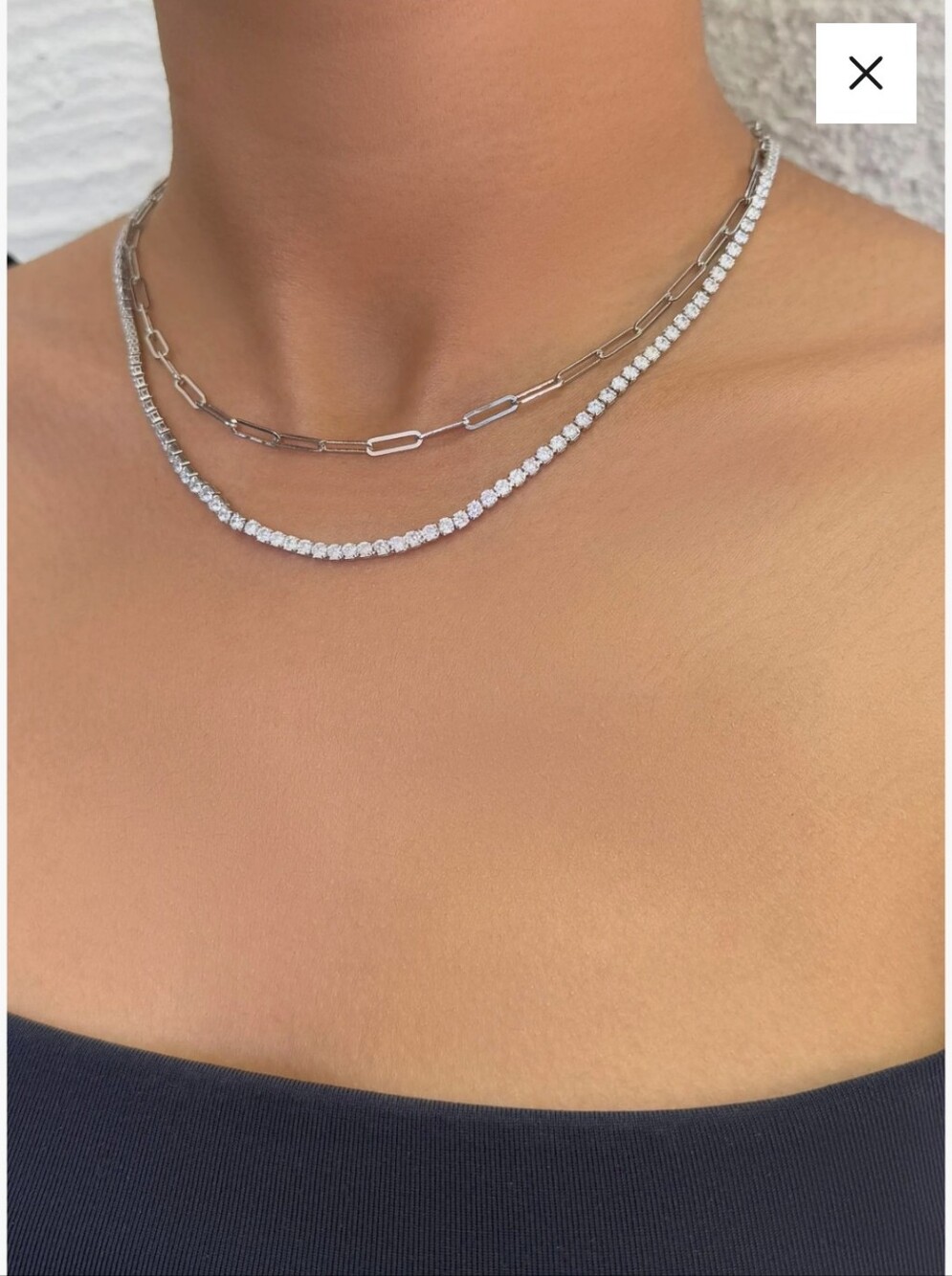 Adornia Tennis Necklace & Paperclip Chain 16"+4" Extender NWT Set Of 2